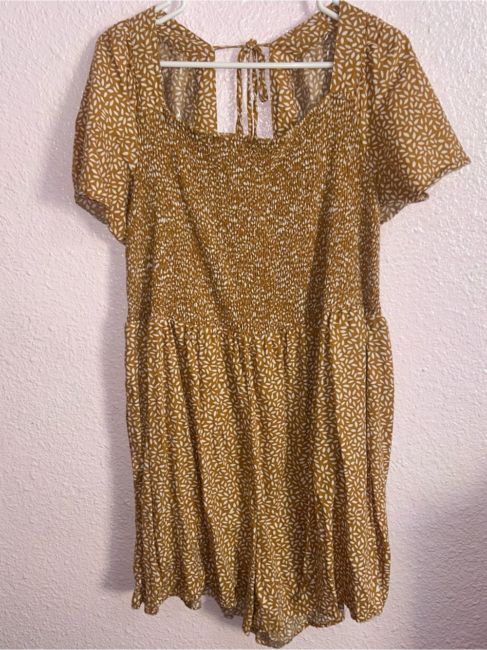 Ava & Viv Mustard Floral Smocked Mini Dress
